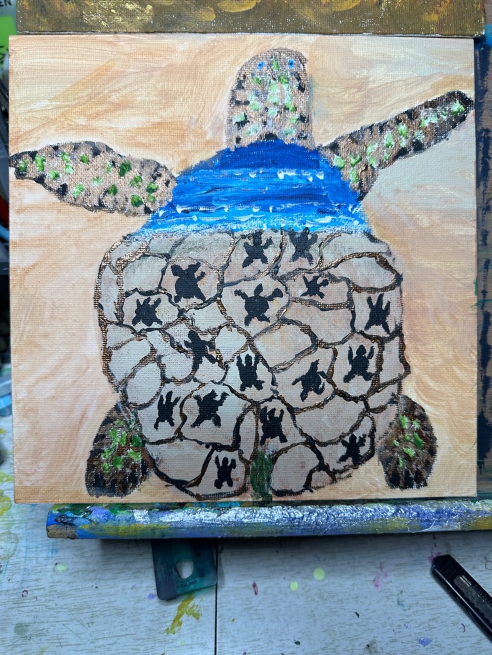 Blue and Green Sea Turtle Canvas Wall Art